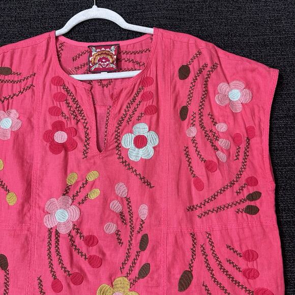Johnny Was Size Large Oversized 100% Linen Embroidered Floral Pullover Boxy - Picture 5 of 5